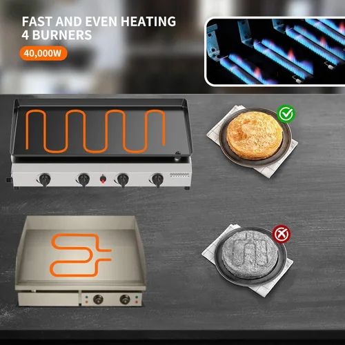 Miniatura 4 de SKOK Plancha de gas plegable de 28 pulgadas para exteriores, parrilla de gas portátil con parte superior plana -30000 BTU a propano, estación