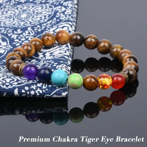 Miniatura 4 de Brazalete GelConnie de piedras de lava, 7 chakras, 0.32 pulgadas, piedra natural, para curación, alivio del estrés, yoga, ansiedad, aromaterapia