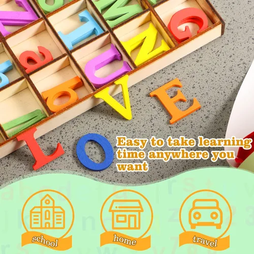 Miniatura 3 de Blulu 248 letras del alfabeto de madera de 1 pulgada, números de letras de madera sin terminar, números para manualidades con bandeja