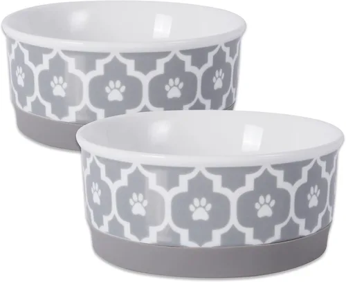 Miniatura 31 de Taza para mascotas Bone Dry con diseño de pata en cerámica, colección Lattice, juego mediano, 6x2 pulgadas, gris, 2