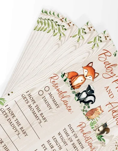 Miniatura 5 de Printed Party Predicciones y consejos para baby shower, animales del bosque, 50 tarjetas