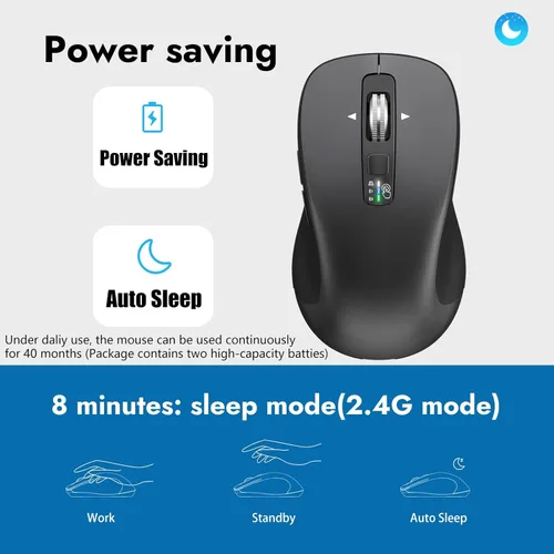 Miniatura 7 de CITLLA Ratón inalámbrico Bluetooth (USB + BT1 + BT2), ratón de tamaño completo, desplazamiento de 4 vías, silencioso para múltiples dispositivos Gris