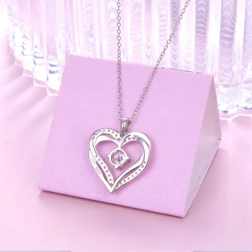 Miniatura 17 de Cadena de plata esterlina y dije de corazón y animal tierno con palabras grabadas, cadena de 18 pulgadas, para mujeres y niñas
