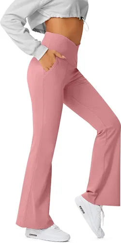 Miniatura 2 de HEGALY Pantalones de yoga acampanados para mujer, leggings cruzados, suaves, de cintura alta, pantalones casuales de entrenamiento con corte de bota