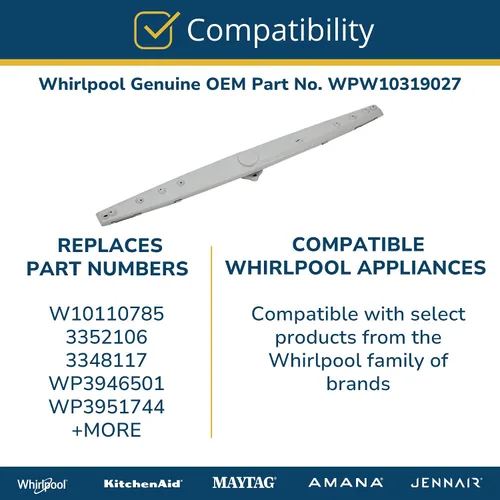 Miniatura 4 de Whirlpool WPW10319027 Pieza de repuesto original del ensamblaje del brazo de lavado inferior del lavavajillas del OEM - Reemplaza W10319027
