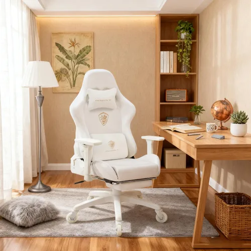 Miniatura 8 de Dowinx Silla de juegos grande y alta, silla de juego ergonómica para adultos con reposapiés y soporte lumbar de masaje, respaldo alto, silla de Negro