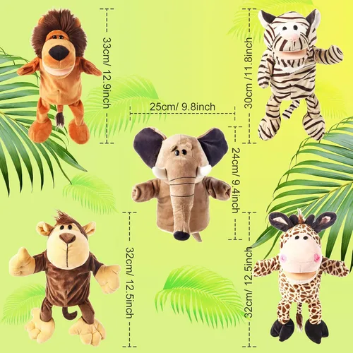Miniatura 4 de Marionetas de mano de animales de 10 a 13 pulgadas, gigantes, de peluche, safari, animales de la selva, juguetes de marionetas de mano, juguetes