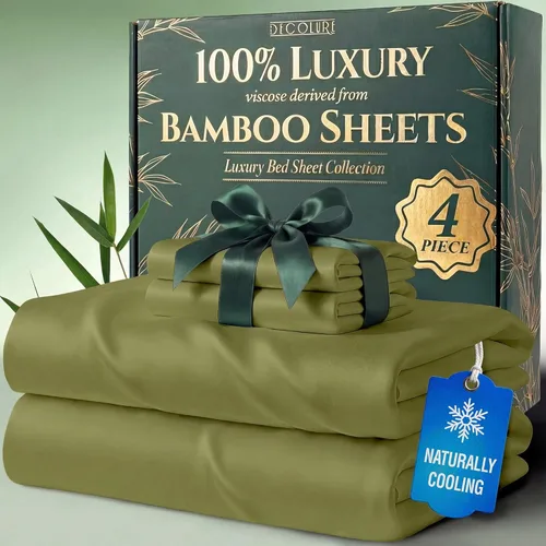 Miniatura 36 de DECOLURE Juego de sábanas 100% viscosa derivada de bambú, tamaño individual, sábanas de lujo de 4 piezas de enfriamiento natural, juego de cama
