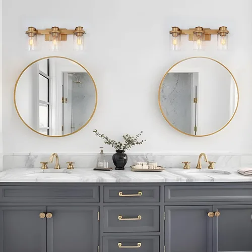 Miniatura 2 de Durent Lighting Moderna lámpara de baño, tocador de 3 luces con pantalla de vidrio semillado, 20.5 x 7.9 x 6.7 pulgadas, oro satinado, certificado