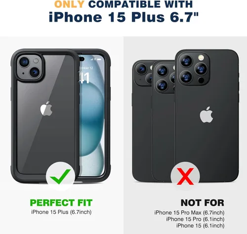 Miniatura 7 de Diaclara - Funda diseñada para iPhone 15 Plus de 6.7 pulgadas, funda transparente de cuerpo completo con protector de pantalla, funda resistente