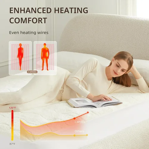 Miniatura 5 de Caperia Protector de colchón térmico individual, protector de colchón eléctrico con 9 ajustes de calor, función de memoria, calentamiento rápido