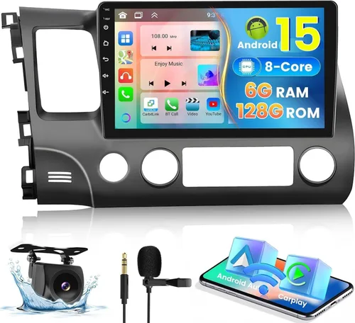 Miniatura 9 de [4+128G] Hikity Android 15 Car Stereo para Honda Civic 2006-2011, pantalla táctil en celda de 10 pulgadas, radio cívica, inalámbrico, Carplay