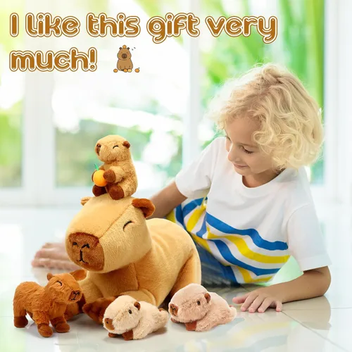 Miniatura 6 de Peluches Capybara 5 en 1 con bebés en el interior, 15.75 pulgadas Capybara Mommy con 4 lindos bebés, almohada de felpa para niñas, niños, regalos