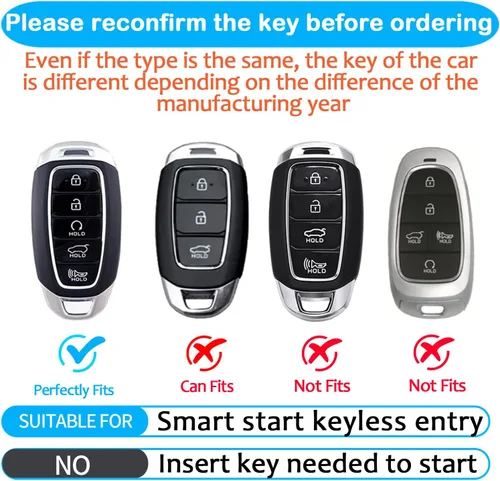 Miniatura 2 de Tukellen Funda de cuero genuino para llavero inteligente para Hyundai Palisade Elantra GT Accent Kona Santa Fe Veloster 2020-2022 (negro, 4 botones)