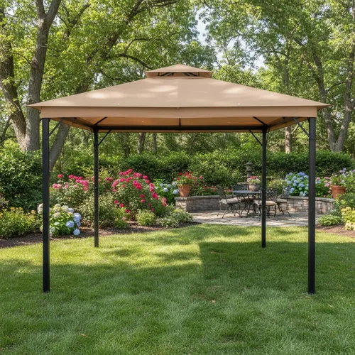Miniatura 2 de Garden Winds Cubierta superior reforzada RipLock 350 de repuesto compatible con modelos de cenador Laurel Canyon de 10 x 10 pies HD-GAZ2137, Beige