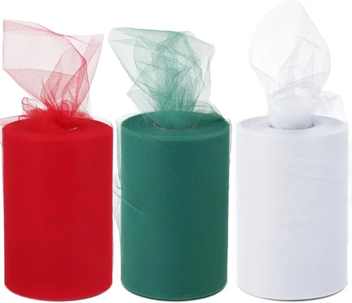 Hotop 3 rollos de cinta de tul de tela navideña de 6 pulgadas por 100 yardas, vestido de tul para niñas, lazo de tutú, cumpleaños, baby shower,
