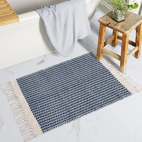 Lahome Alfombras de baño bohemias, alfombra pequeña de 2 x 3 pies, alfombra ligera para entrada, alfombra de algodón tejida con borlas, alfombra de