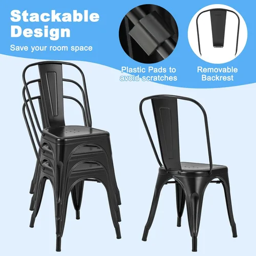 Miniatura 6 de DORTALA Juego de 4 sillas de comedor de metal, sillas auxiliares de café con patas de goma, sillas elegantes y modernas, silla auxiliar apilable