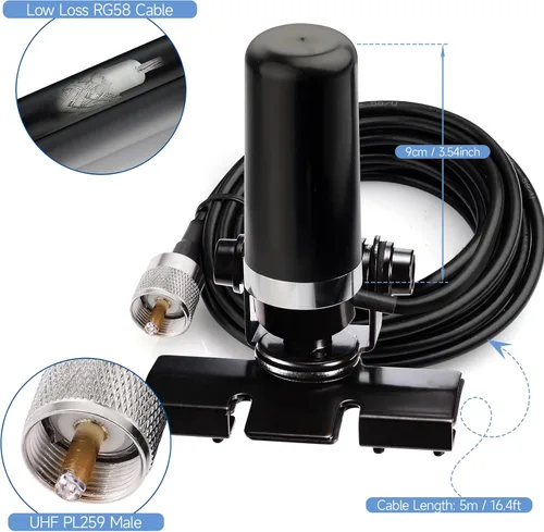 Miniatura 7 de Bingfu Antena de radio de jamón móvil para vehículo VHF UHF 136-174MHz 400-470MHz Coche Camión Radio Amateur Radio Montaje NMO Antena de perfil bajo