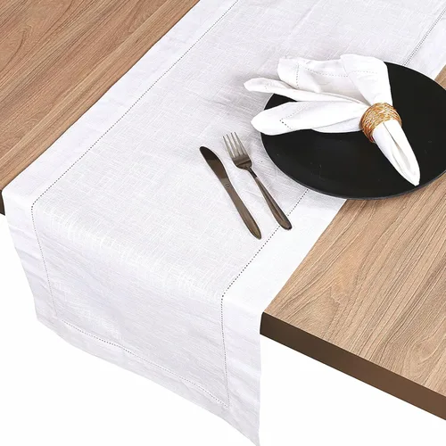 Camino de mesa 100% algodón de 16 x 72 pulgadas con esquinas dobladilladas para fiestas en interiores o exteriores, cenas familiares o reuniones y