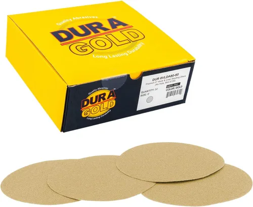 Miniatura 14 de Dura-Gold Discos de papel de lija dorados de grano 40 de 6 pulgadas, sin polvo, sin polvo, caja de 25, respaldo de gancho y bucle para lijadora DA