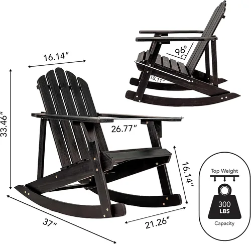 Miniatura 3 de JONATHAN Y Kiawah PAT1000D - Silla mecedora Adirondack de madera de acacia, resistente a la intemperie, para patio, terraza, jardín y hoguera, Negro