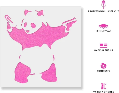 Miniatura 2 de Banksy - Plantilla de panda con pistolas para paredes y manualidades, plantillas reutilizables de panda con pistolas por Banksy para pintar