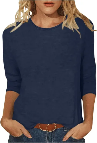 Miniatura 8 de Camisas de manga 3/4 para mujer, blusas casuales de verano 2026, cuello redondo, estampado floral, lindas, blusas holgadas 02 Beige