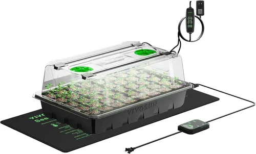VIVOSUN 1 paquete de bandejas iniciadoras de semillas de 40 celdas con 1 juego de luces LED y alfombrilla térmica para plántulas de 10"x20.75",
