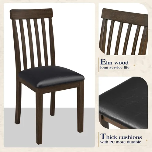 Miniatura 5 de LUXOAK Juego de mesa de comedor de madera maciza de 71 pulgadas, mesa de cocina de mármol sintético con 6 sillas, respaldos curvados y asientos