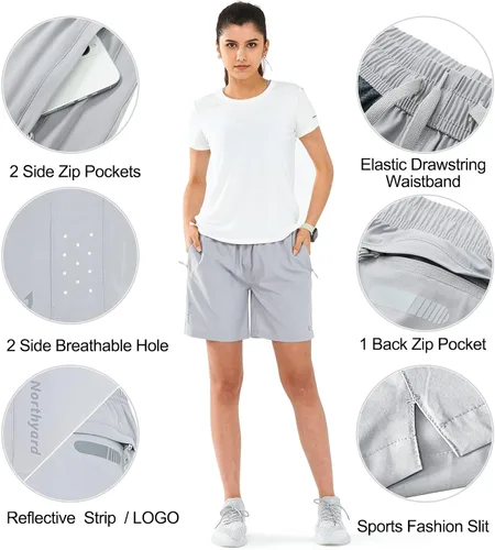 Miniatura 4 de NORTHYARD Pantalones cortos deportivos de senderismo para mujer, de secado rápido, ligeros, para gimnasio, entrenamiento, con 3 bolsillos