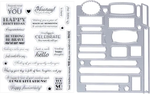 Sucrain 2 troqueles de metal troquelados y sellos de silicona transparente, para hacer tarjetas, papel, manualidades, álbumes de recortes,