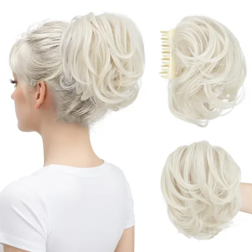 Miniatura 16 de Pinza de pelo con clip de garra, moño corto, pieza de cabello de moño desordenado, extensiones de cabello flexibles, ramificación de cabello Gris