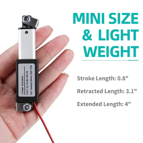 Miniatura 3 de 12V Mini Actuador Eléctrico Lineal 0.8" Carrera, 32N/7.2lbs, Velocidad 15mm/s, Actuadores de Movimiento Lineal con Soportes de Montaje