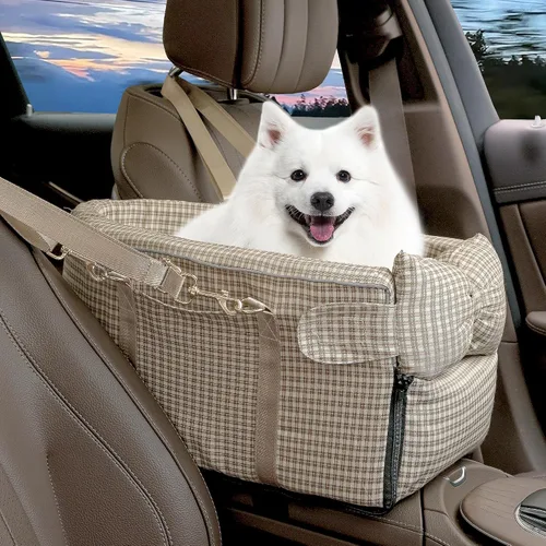 Miniatura 8 de Asiento de coche para perros pequeños, consola central portátil ajustable, asiento de auto para perro, asiento de auto extraíble para gatos, asiento