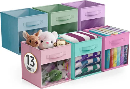 Miniatura 13 de Sorbus – Cubos de almacenamiento de tela de 11 pulgadas – Botes plegables resistentes con asa – 6 canastas plegables para organizar ropa, juguetes