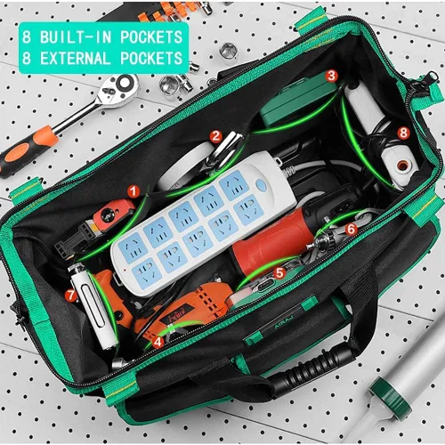 Miniatura 3 de AIRAJ - Bolsa de herramientas a prueba de agua con parte superior cerrada, base moldeada de alta resistencia, para hombres (verde y negro)