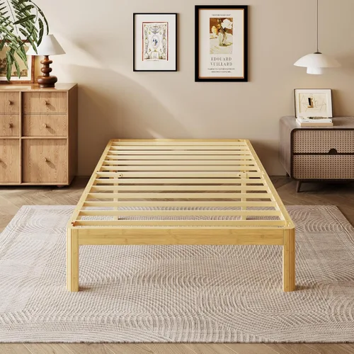 Miniatura 14 de Cama de plataforma de madera individual XL de 12 pulgadas, marco de cama de madera de mediados de siglo, tamaño individual XL, no necesita somier