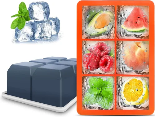 Miniatura 12 de Excnorm Bandejas de silicona para cubitos de hielo, paquete de 3, moldes de silicona para cubitos de hielo de gran tamaño con tapa extraíble a