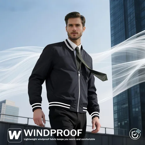 Miniatura 5 de MAGCOMSEN Chaqueta bomber para hombre, ligera, cortavientos, con cremallera, resistente al viento, casual, primavera, otoño, abrigo para golf