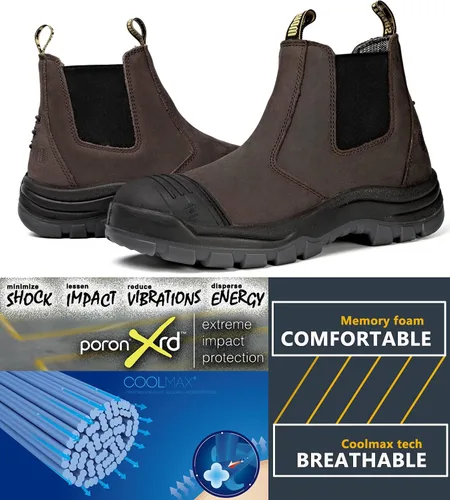 Miniatura 5 de Botas de trabajo para hombre, con puntera de acero/suave, impermeables, antideslizantes, de puesta fácil, zapatos de seguridad disipativas estáticas