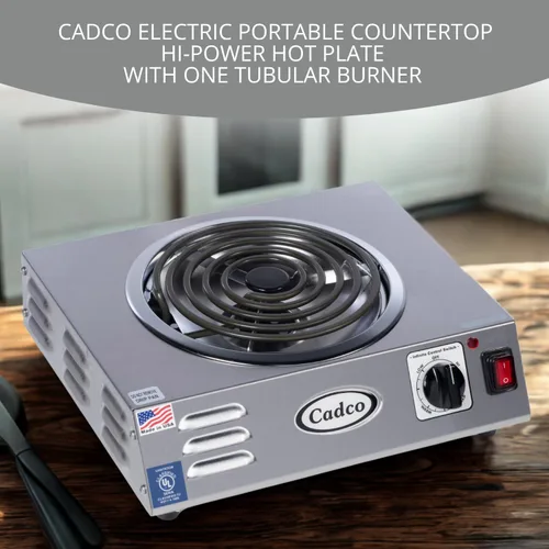 Miniatura 2 de Cadco CSR-3T - Placa caliente eléctrica portátil de 14" para encimera de alta potencia con un quemador tubular para restaurante, hotel, camión