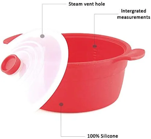 Miniatura 8 de Vaporizador de alimentos de silicona para microondas con asa y tapa, olla antiadherente de 1.2 L para ramen, recalentar sobras, almacenamiento
