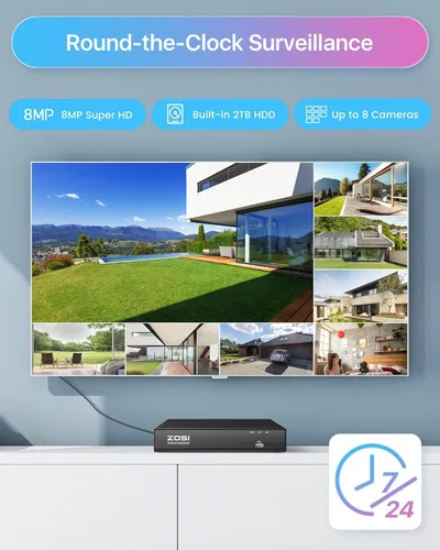 Miniatura 5 de ZOSI Sistema de cámara de seguridad para el hogar 4K 8MP PoE al aire libre, 4 cámaras IP Bullet PoE de 5 MP (3K), detección de movimiento, control