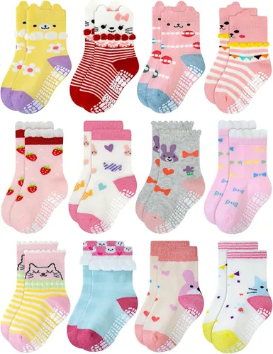 Miniatura 13 de RATIVE Calcetines de algodón antideslizantes antideslizantes con puños para bebés, niños y niñas