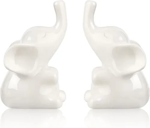 Loving Pair - Juego de figuras de elefante blanco de cerámica, pequeña estatua de elefante para estantería, escritorio, decoración del hogar, regalo