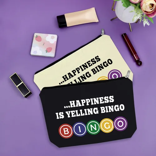 Miniatura 7 de Sazuwu Bolsa de maquillaje de regalo para amantes del bingo, Negro y Beige