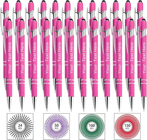 Miniatura 29 de Hasta 500 bolígrafos personalizados a granel, bolígrafo grabado personalizado con punta de lápiz capacitivo, carcasa multicolor retráctil, bolígrafo