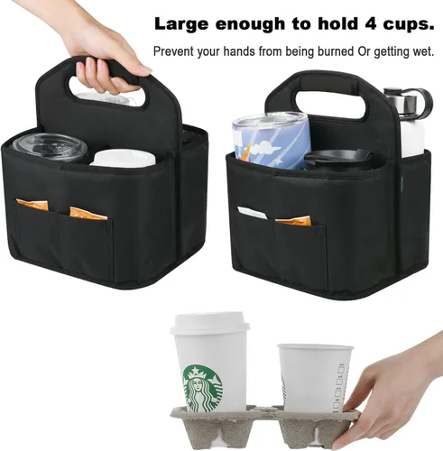 Miniatura 3 de Beautyflier Transportador de bebidas con asa para entrega reutilizable, aislado, portador portátil para 4 tazas con asa organizador, bolsa de mano