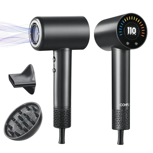 CONFU Secador de Pelo, Secador de Pelo de Seco Rápido de 110000 RPM con Difusor Magnético y Concentrador, Secador de Pelo Iónico Profesional Ligero